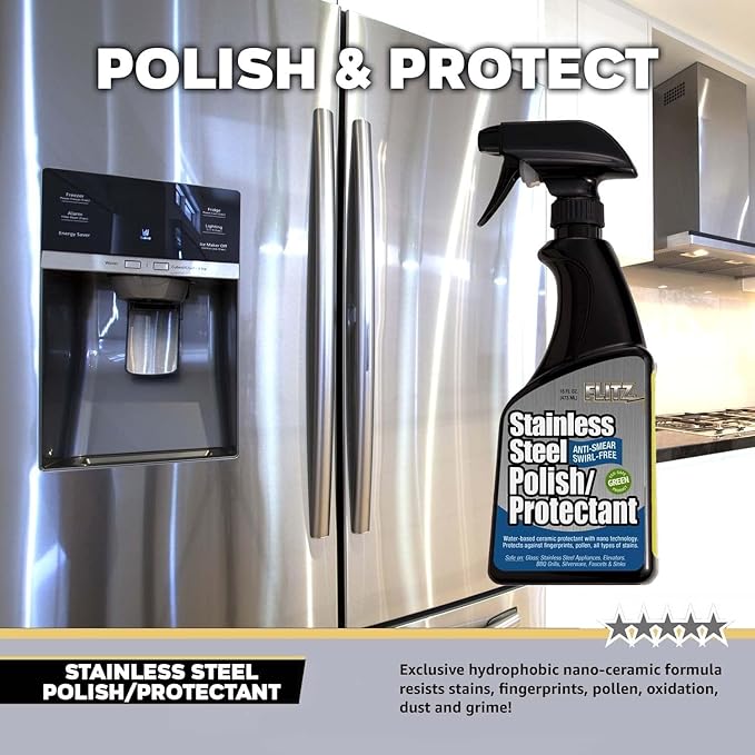 FLITZ Stainless Steel Appliance Kit - 7.6oz Liquid Polish, 16" Microfiber Cloth, 16oz Stainless Steel Chrome/Clean and Polish Protectant