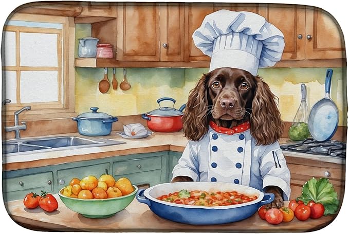 Caroline's Treasures DAC6220DDM Boykin Spaniel The Chef Dish Drying Mat Absorbent Dish Drying Mat Pad for Kitchen Counter Dish Drainer Mat for Countertop, 14 x 21", Multicolor