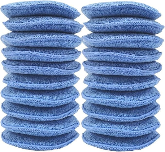 Car Polishing Waxing Sponges Pad 5 Inch 125mm Microfiber Round Motorcycle Auto Wax Applicator Polish Foam Sponges Cleaning Tools(Blue 20pcs)