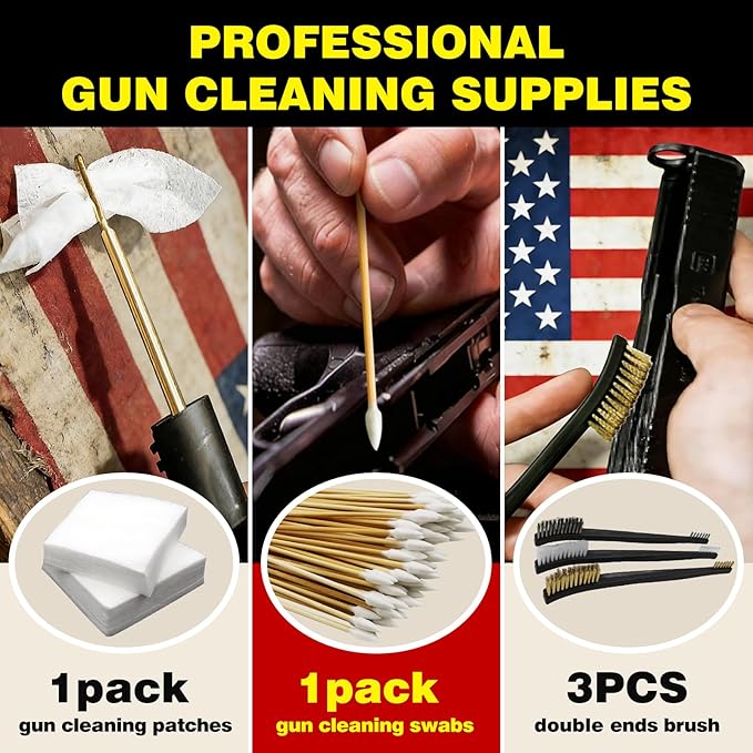 Gun Cleaning Kit for .22 .223Cal .22LR, 5.56 Cleaning kit with 30ml Gun Cleaning Oil, Gun Cleaning Snake, Cleaning Swabs, Bronze Bore Brush and Brass Jag Adapter with Portable Case