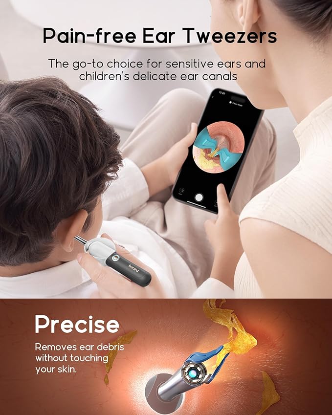 Bebird Earsight Plus R37R Ear Wax Removal Tool Camera, FSA HSA Eligible Items, Smart Ear Cleaner with Painless Visual Tweezers, Flexible Ear Camera Otoscope, Home ENT Cleaning Kit for Family,Black
