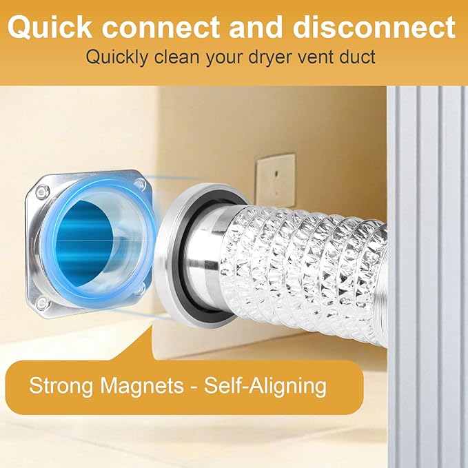 Magnetic Dryer Vent Coupling Connector Kit DV180 - Airtight Seal Quick Connect System with 4" Aluminum Duct Hose & Clamps for Easy Cleaning & Maintenance