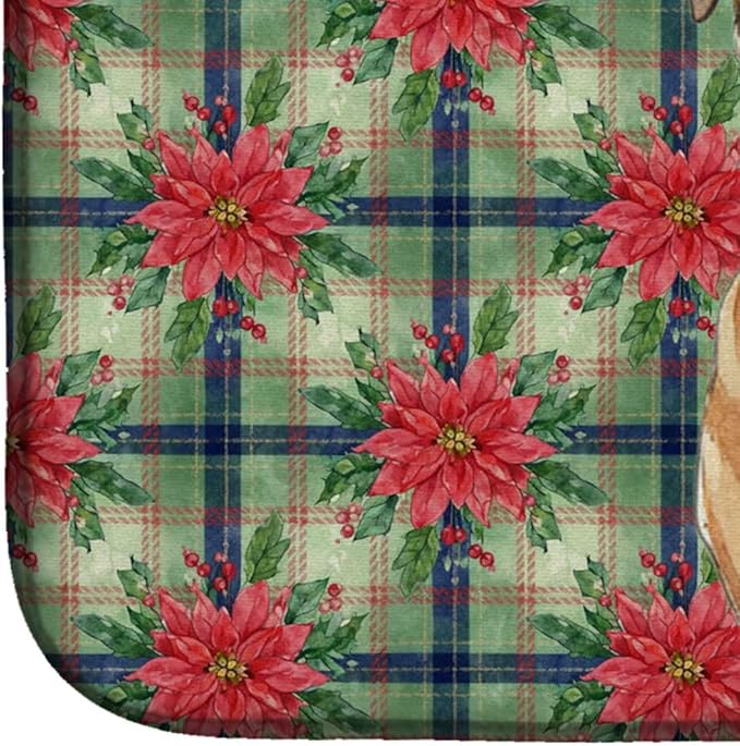 Caroline's Treasures Neapolitan Mastiff Christmas PoinsettIas Dish Drying Mat Absorbent Dish Drying Mat Pad for Kitchen Counter Dish Drainer Mat for Countertop, 14 x 21", Multicolor