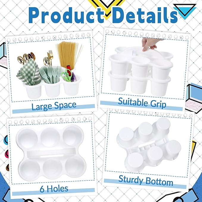 6 Pack Classroom Caddy with Handle Plastic Storage Caddy Organizer with 6 Compartments Drink Cup Caddies Holder Portable Storage Bin for Pencil, Crayon, Marker, Home, Office, School Supplies(White)