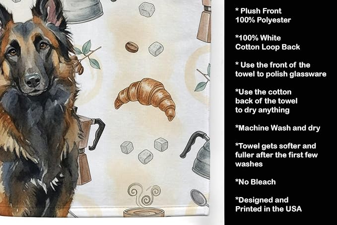 Caroline's Treasures Belgian Tervuren Coffee Bar Kitchen Towel Velour Plush Front and Cotton Loop Back Machine Washable