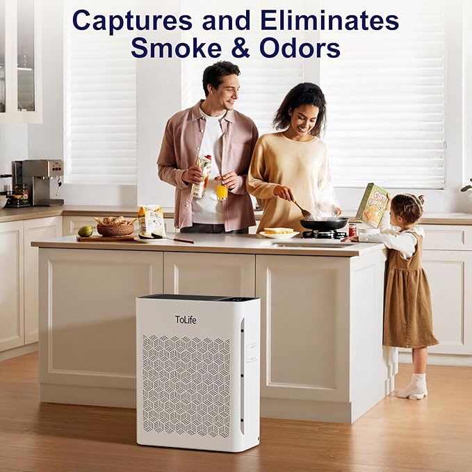 Tolife Air Purifier Large Room, HEPA Air Purifiers for Home Pets Hair with Washable Filter, Air Cleaner for Bedroom up to 1095 Ft² Dust Smoke Odor, Sleep Mode, Timer, White