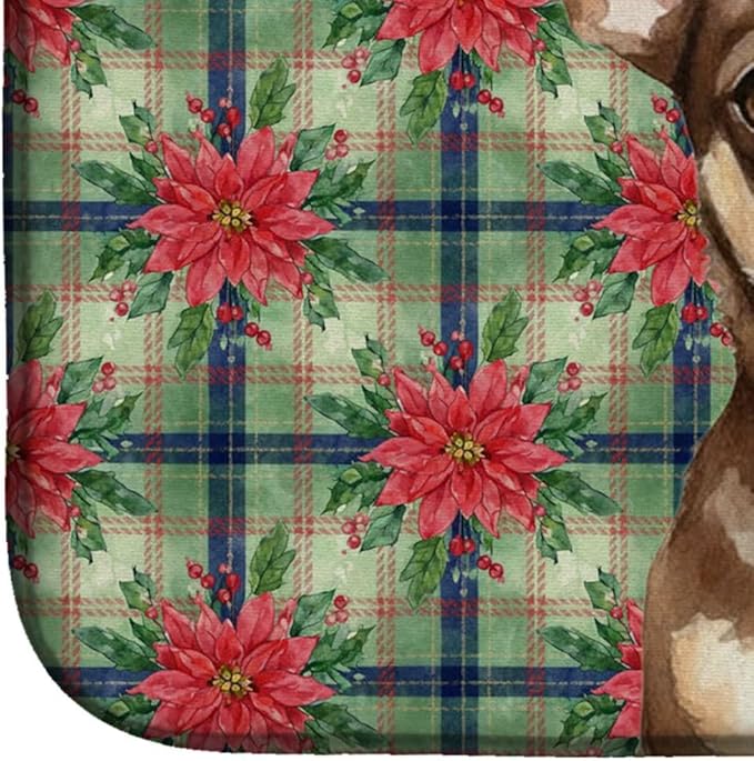Caroline's Treasures Chocolate Chihuahua Christmas PoinsettIas Dish Drying Mat Absorbent Dish Drying Mat Pad for Kitchen Counter Dish Drainer Mat for Countertop, 14 x 21", Multicolor