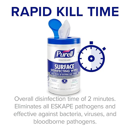 PURELL Healthcare Surface Disinfecting Wipes, 110 Count Canister, 7”x 10” Wipes (Pack of 6) – 9340-06
