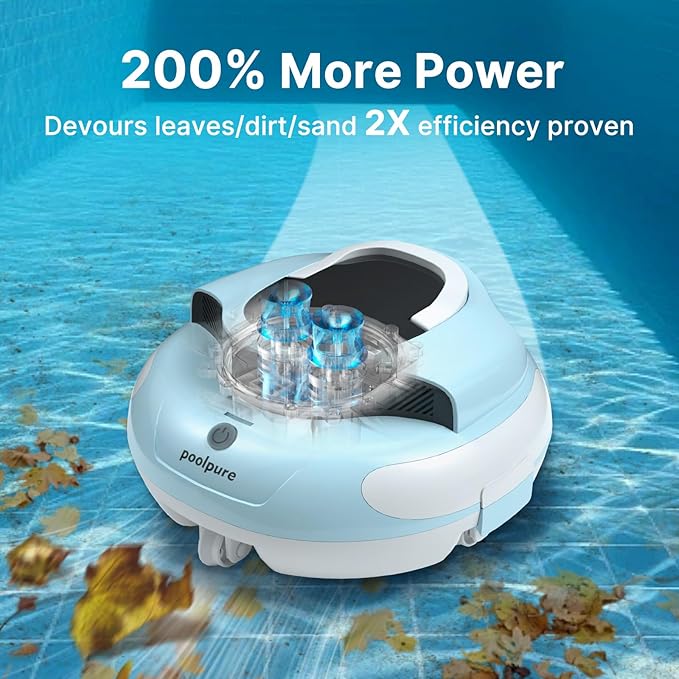 POOLPURE Pool Cleaner, Dual 35W Motors 120-Min Runtime, Multi-Layer Waterproof + Motor Ring Seal, Auto-Parking & Obstacle-Avoiding Navigation, Dual Path/Fixed Modes for Flat-Bottom & In-Ground Pools