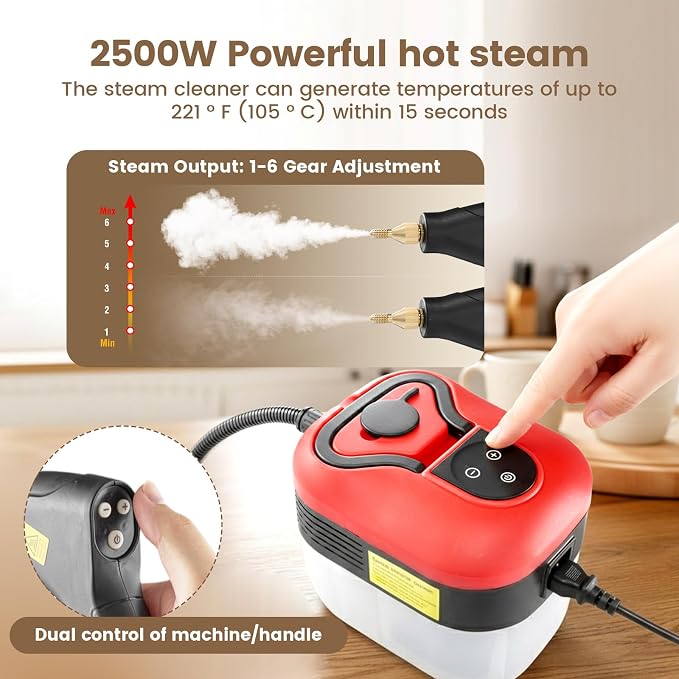Saker Handheld Steam Cleaner for Home,6-Level Adjustable Steamer for Cleaning,Portable Steam Cleaner,Steamer for Cleaning with 1200ML Water Tank,Suitable for Kitchen,Bathroom,Living Room