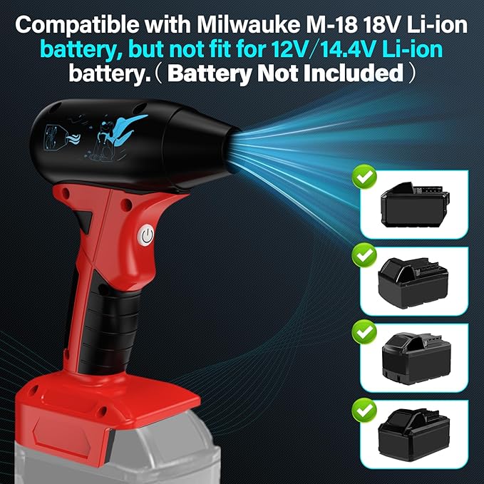 Compressed Air Duster, 130000RPM Air Blowers for Milwaukee 18V M-18 Battery, Cleaning Keyboard&PC 4 Gears Adjustable Wind Speed Cordless Jet Fan Dry Blower for Car,Home,Cleaning,Leaf Blower