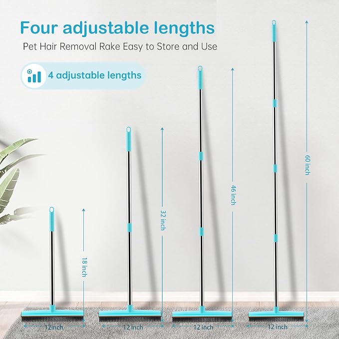 Carpet Rake 60" Long Handle, Pet Hair Removal Broom with Metal Fabric Edge | Carpet Scraper for Matted Carpet, Fluffs Carpets Rugs Mats, Works on Couch Stairs Furniture, Removes Dog Cat Pet Hair Easily