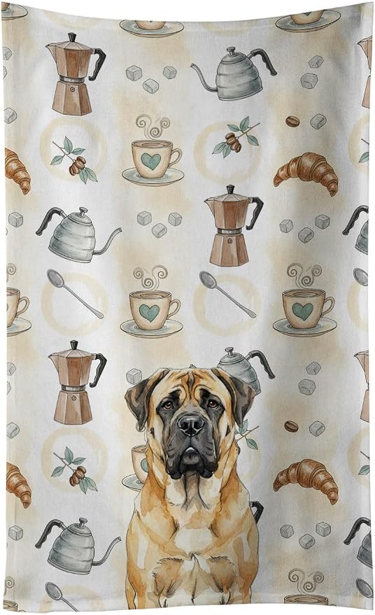 Caroline's Treasures Fawn Mastiff Coffee Bar Kitchen Towel Velour Plush Front and Cotton Loop Back Machine Washable