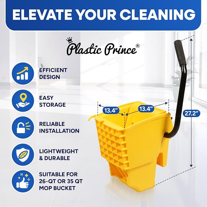Plastic Prince Mop Wringer Only Side Press Wringer Replacement for Plastic Prince 26-Quart or 35 Quart Commercial Mop Bucket on Wheels, Yellow Pack of 2