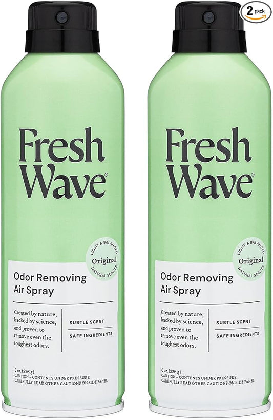 Fresh Wave Odor Eliminator Spray & Air Freshener, 8 oz. | Pack of 2 | Non-Aerosol, Fine Mist | Odor Absorbers | Safer Odor Relief | Natural Plant-Based Odor Eliminator | For Furniture, Fabrics & Trash