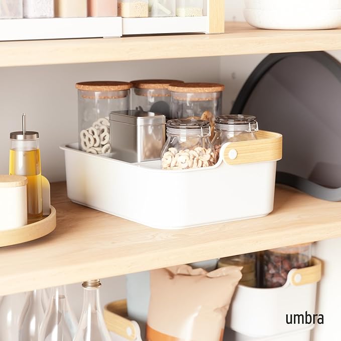 Umbra Bellwood Multipurpose Caddy Organizer with Handle, Desk, Makeup, Dorm Caddy, Kitchen Cabinet Organizer, Natural/White