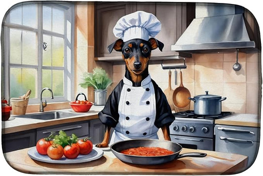 Caroline's Treasures DAC6285DDM Manchester Terrier The Chef Dish Drying Mat Absorbent Dish Drying Mat Pad for Kitchen Counter Dish Drainer Mat for Countertop, 14 x 21", Multicolor