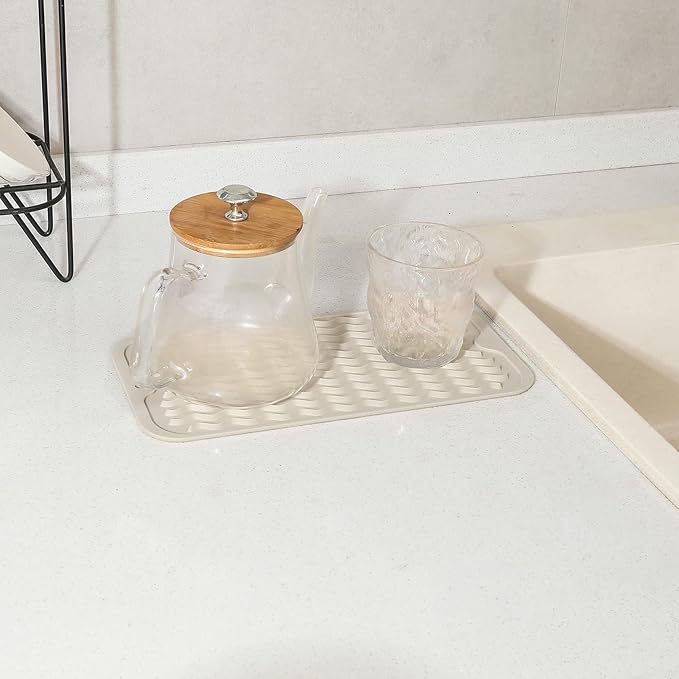 MicoYang Silicone Dish Drying Mat for Multiple Usage,Easy clean,Eco-friendly,Heat-resistant Silicone Mat for Kitchen Counter or Sink,Refrigerator or Drawer Liner Tapioca S 12 inches x 6 inches