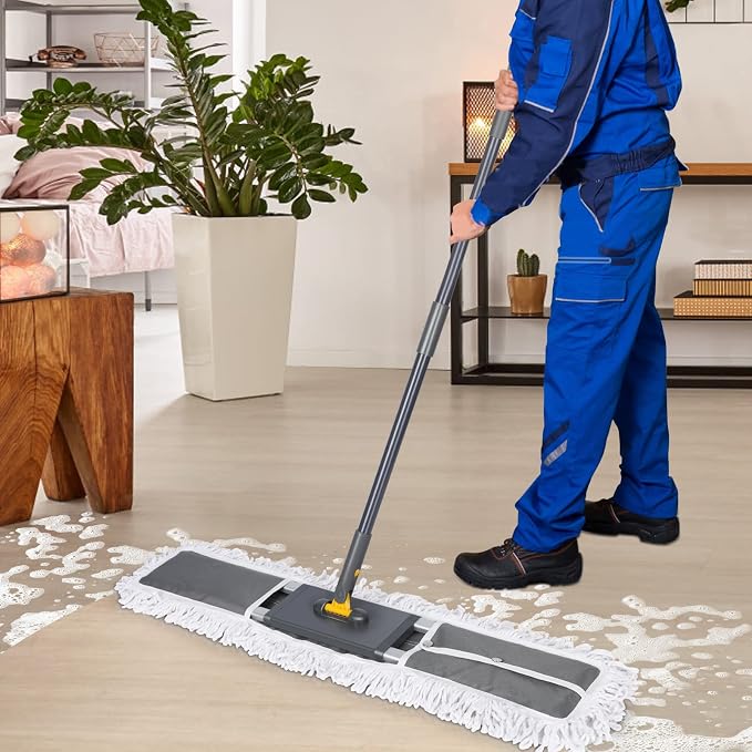 MASTERTOP 36" Professional Industrial Dust Mop for Floor Cleaning, Heavy Duty Wet & Dry Commercial Mop,Large Flat Floor Mops with Telescopic 62'' Long Handle,Dust Broom for Hardwood,Tiles,Office