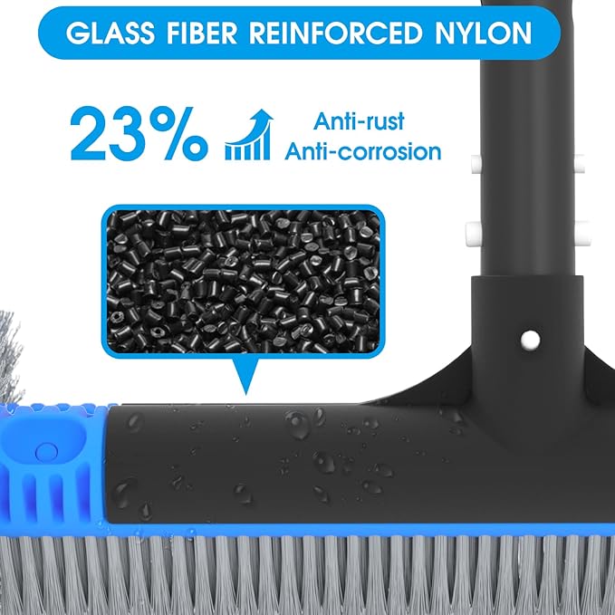 TidyMister 20'' 2-in-1 Heavy Duty Round Pool Brush with Fine Mesh Skimmer Net and 6 FT Poles