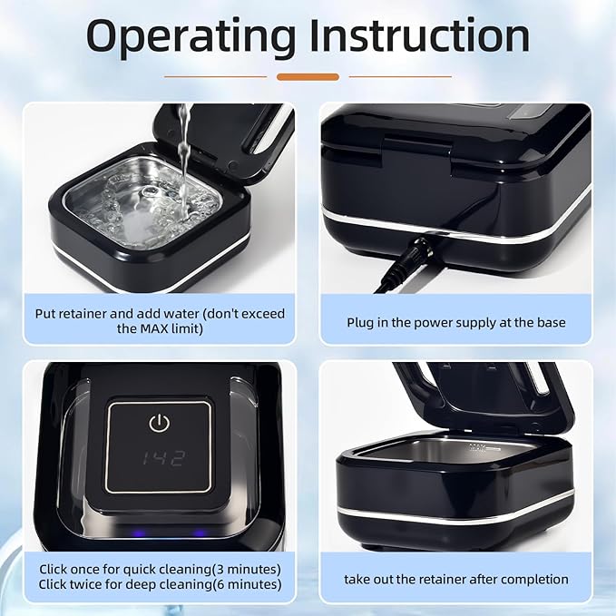 Ultrasonic Retainer Cleaner Machine for Dental Appliances. 2 Cleaning Modes（42khz, 24w，180ml Black,YKL）
