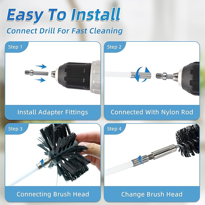 35 Feet Dryer Vent Cleaning Brush Kit, Multi-Scene Durability Chimney Brushes with Flexible Nylon Rod and Glove, Multi-Purpose lint Cleaning Brush for Drill, fireplaces, Ventilation ducts
