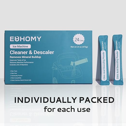 EUHOMY Ice Maker Cleaner & Descaler | 24 Use & Individually Packed | Ice Machine Cleaner with Organic Citric Acid Descaling Powder, Ideal for All Brands