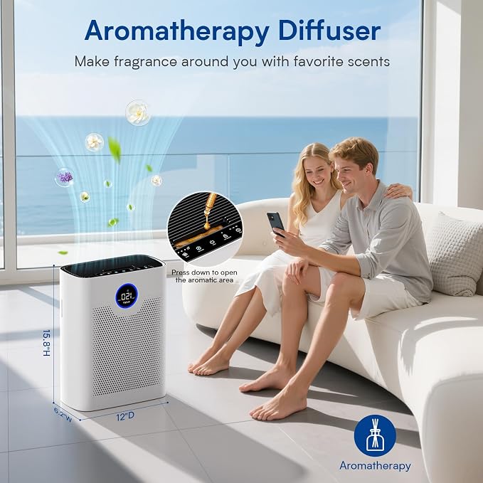 Air Purifiers for Home Large Room up to 3000 ft², VNIUP True Air Purifier for Bedroom, PM 2.5 Display Air Quality Sensor Air Cleaner for for Whole Home Dorm Room Bedroom Office, ZQA-8000A