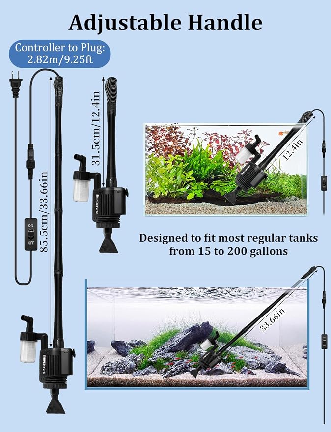 6in1 Electric Aquarium Gravel Cleaner and Submersible Water Pump 20W with 3 Nozzles