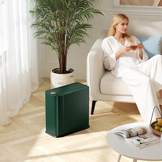Bathroom Trash Can with Lid 13 Liter/ 3.5 Gallon Green Small Trash Can with Pop-Up Lid Bedroom Trash Can Small Garbage Can with 150 Counts Trash Bags for Small Bathroom Bedroom Office