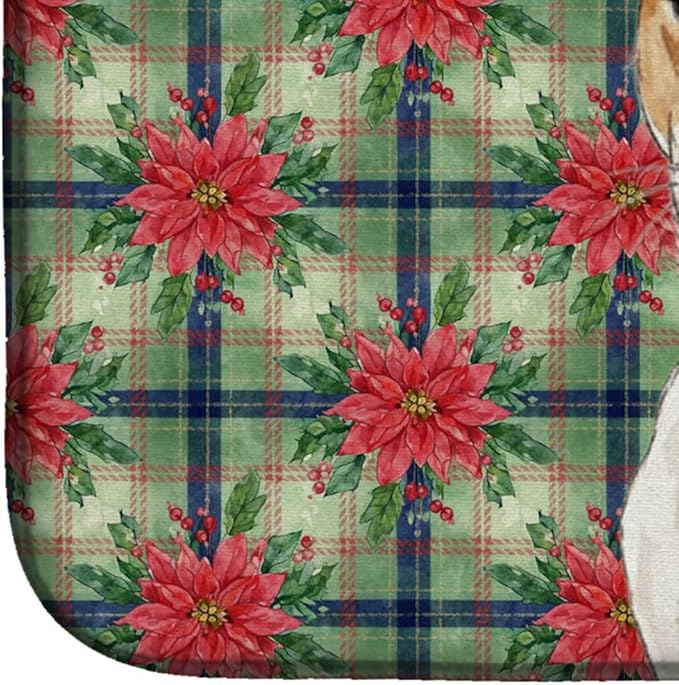 Caroline's Treasures White and Tan Jack Russell Terrier Christmas PoinsettIas Dish Drying Mat Absorbent Dish Drying Mat Pad for Kitchen Counter Dish Drainer Mat for Countertop, 14 x 21", Multicolor