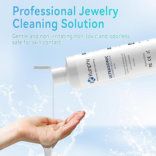 Upgraded KUNPHY Ultrasonic Jewelry Cleaner with 250ML Solution, 46KHz, 3 Digital Timers Ultrasonic Cleaner with 350ML 304 Stainless Steel Tank, Touch Operation for Eyeglass, Watches, Ring, Silver, Gol