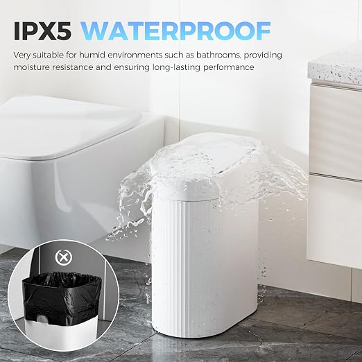 jinligogo 3 Pack 5 Gallon Bathroom Trash Can with Lid, Automatic Motion Sensor White Trash Can, Touchless Slim Waterproof Garbage Bin for Kitchen, Bedroom, Office, and Bathroom