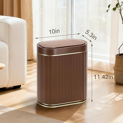 ELPHECO Bathroom Motion Sensor Trash can, 2 Gallon Automatic Garbage Can, Slim Plastic Smart Trash Can with Lid, Commercial Intelligent Trash Bin for Bedroom, Bathroom, Office, Brown Gold
