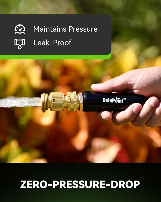 RAINPOINT Garden Hose Nozzle with Solid Brass Quick Connector 7 Spray Patterns Heavy Duty Metal Water Hose Sprayer and 3/4 GHT Leak-Proof Fittings for Instant Connection and Device Switching