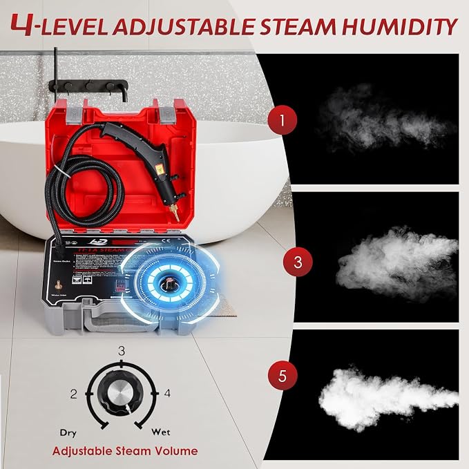 1500W Handheld Steamer for Cleaning, High-Pressure Steam Cleaner, Quick 15s Heat-Up, 212℉ Powerful Steam for Grout, Tile, Home, Auto, Car Detailing, Kitchen, Bathroom Cleaning - 110V, Red