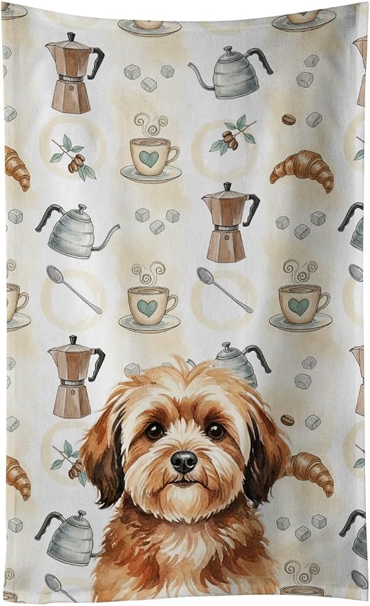 Caroline's Treasures Sable Havanese Coffee Bar Kitchen Towel Velour Plush Front and Cotton Loop Back Machine Washable