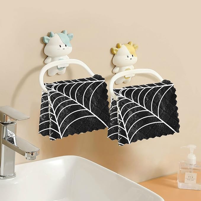 CaTaKu Halloween Cobweb Black Kitchen Cloths, Reusable Rags for Washing, Microfiber Cleaning Cloths Dish Towels Washcloths for Kitchen Drying, 6 Pack