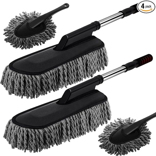 Tanlade 4 Pack Microfiber Car Duster Exterior Scratch Free with Extendable Handle Auto Duster Exterior Dust Cleaning Tools for Car Brush for Cars Truck Bike RV Boats Motorcycle (Gray)