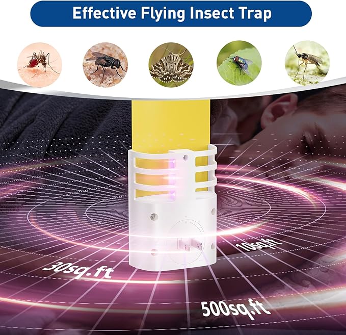 Flying Trap Indoor, Plug-in Insect Trap with UV Light Attractant, Mosquito Traps, Fruit Flies, Gnats, Moths Catcher for Home, Office (2 Traps + 12 Glue Boards)