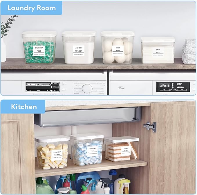 Lifewit Laundry Pods Container with Pop-up Lid, Coffee Pod K Cup Storage, Laundry Room Organization, Dryer Sheet Holder for Washing Powder Detergent, 2700 +2000ml/0.72+0.5gal, 4PCS