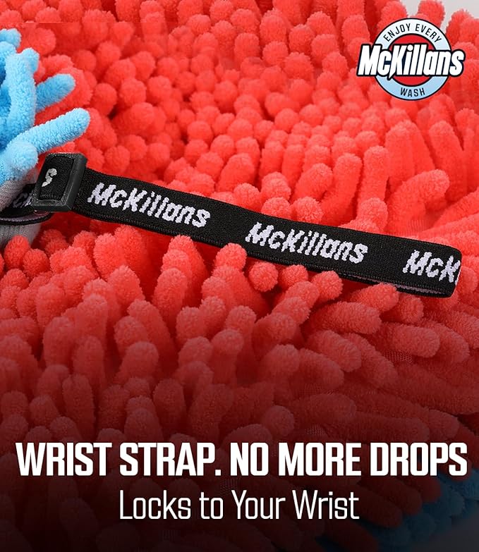 McKillans® Dual-Color Car Wash Pad - Pack of 2 - Scratch Free -10"x10" - Wrist Strap - Soft Chenille Microfiber Car Wash Sponge - Car Washing Washpad- Detailing, Car Cleaning Wash Rag (Pack of 2)