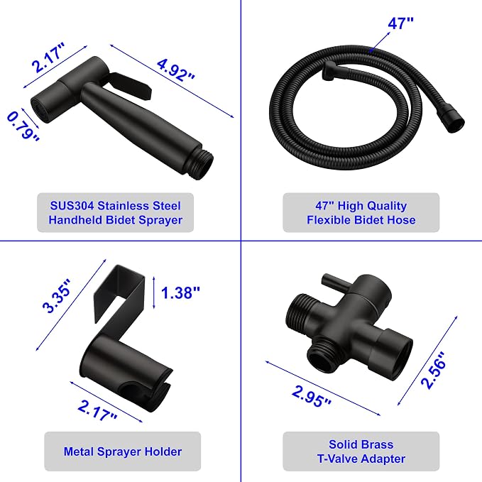 SHAMANDA Handheld Bidet Sprayer for Toilet, Stainless Steel Baby Cloth Diaper Sprayer Kit, Bathroom Toilet Bidet Attachment Set for Bathing Pets Feminine Hygiene, Matte Black BDS01-7