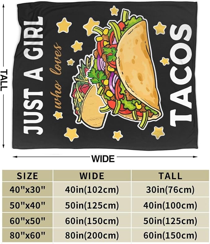 Taco Blanket for Girls Just Girl Who Loves Tacos Throw Blanket Soft Cozy Warm Fuzzy Fleece Tacos Food Bedroom Decor Blanket Gifts for Kids Women Men Adults Couch Sofa Bedding 80"X60"