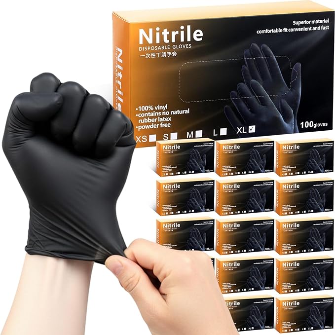 Maxdot 1500 Count Nitrile Gloves XL Black Bulk Disposable 6 Mil Heavy Duty Nitrile Gloves for Food Prep Kitchen Cooking Cleaning Resistant, Powder Free