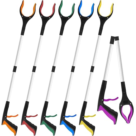 6 Pack 32 Inch Commercial Trash Grabber for Elderly Assist, Heavy Duty Lightweight Reacher with Ergonomic Handle & Non-Slip Grip, Multi-Use Outdoor Home Garden Cleanup Mobility Aid Tool (6, Colorful)