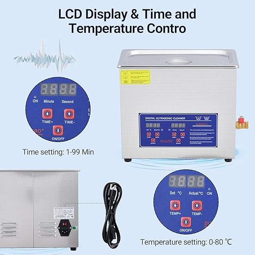 6.5L Digital Ultrasonic Cleaner with Heater，40kHz & 180W Cleaning System，Timer Control for Jewelry, Glasses, Watches