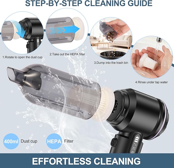 Portable Handheld car Vacuum Cleaner, 16000PA Vacuum Suction, Equipped with Two high-Efficiency Filters, Used for Cleaning car interiors, Sofas, pet Hair, and Small-Scale Garbage Stains