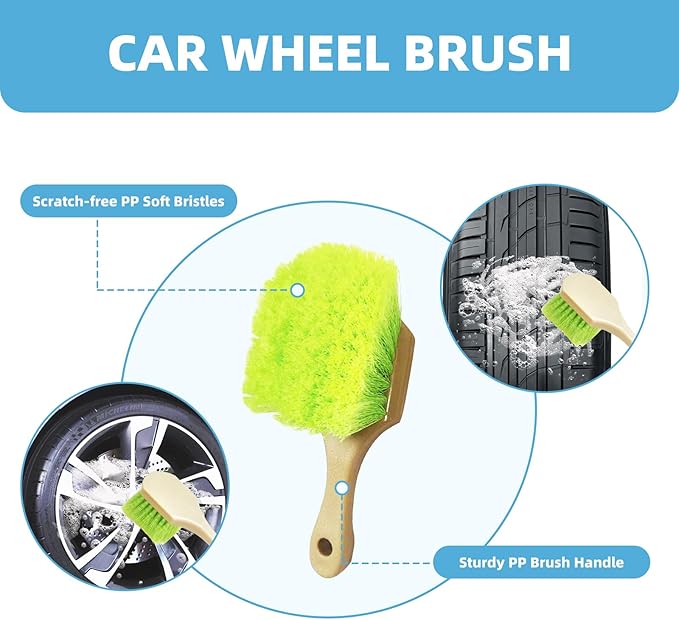 62'' Car Wash Brush Kit - Mitt, Mop, Sponge & Long Handle, Scratch-Free Chenille Replacement Head, Wheel Tire Brush, Car Detailing Kit for Cars, RV, Truck