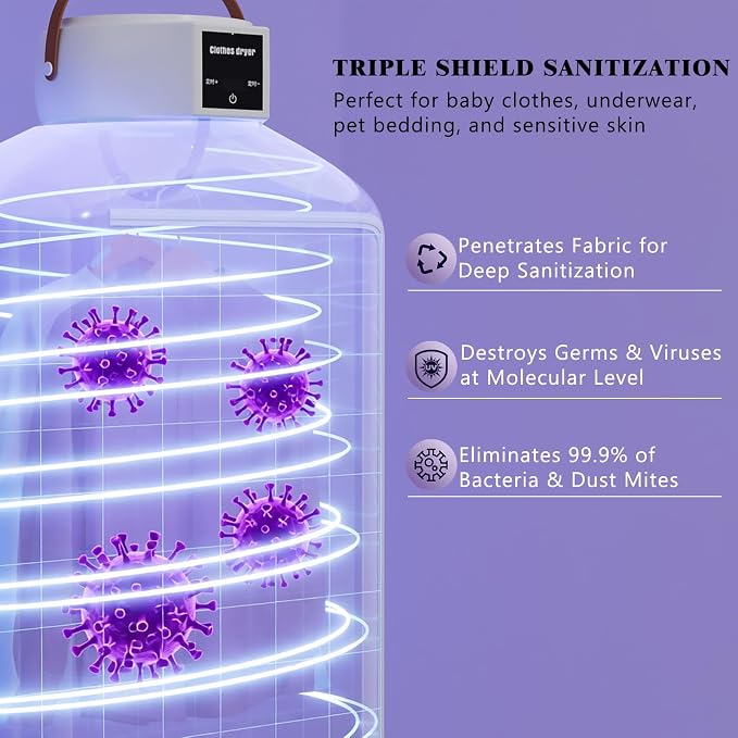 Portable Clothes Dryer, 600W Compact Foldable Mini Dryer Machine with Adjustable Timer, Quiet Fast-Drying Electric Travel Clothes Dryer for RV, Apartment, Home, Hotel Room